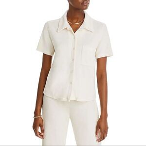 NWTs Monrow Terry Cloth Collared Pocket Button Down Top Size Small